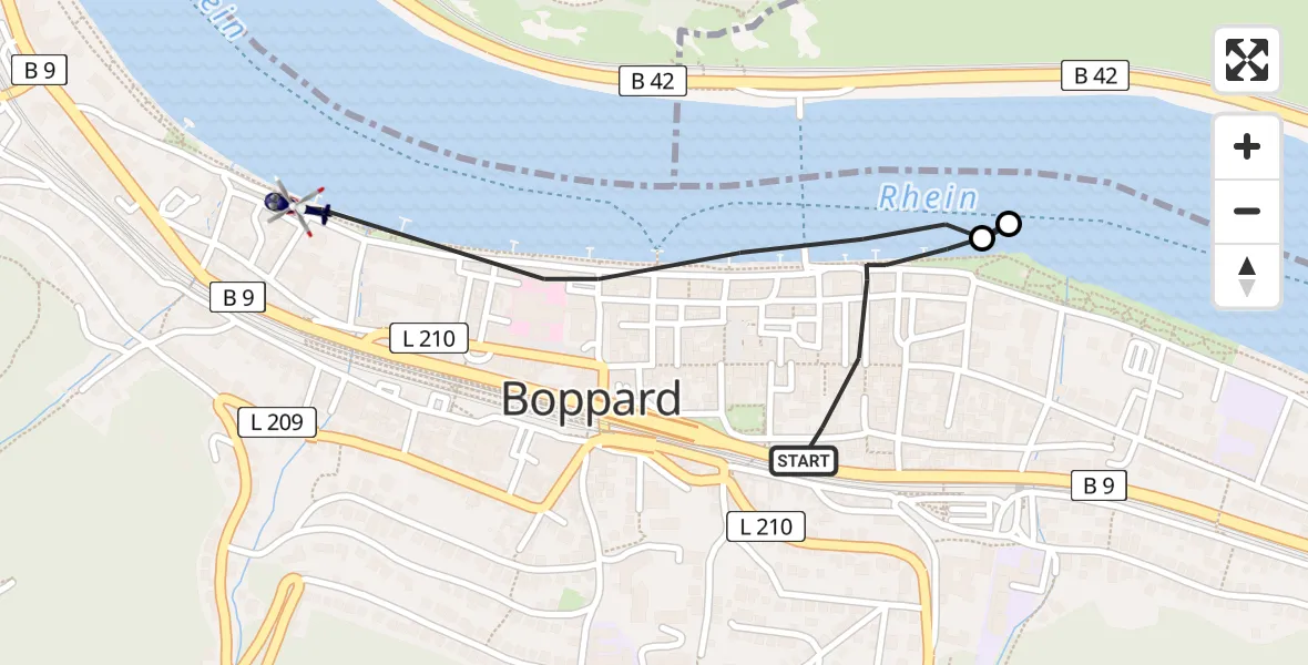 Flugroute Polizeihubschrauber Boppard - Boppard, 25 Juli 2026, 21:39
