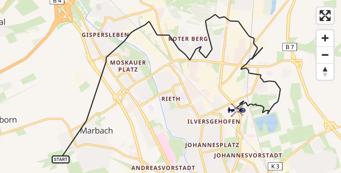 Flugroute Polizeihubschrauber Erfurt - Erfurt, 25 Juli 2026, 21:54