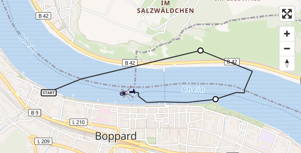 Flugroute Polizeihubschrauber Boppard - Boppard, 25 Juli 2026, 21:57