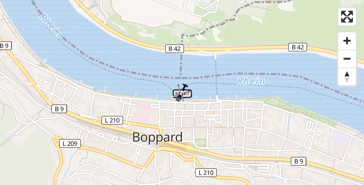 Flugroute Polizeihubschrauber Boppard - Boppard, 25 Juli 2026, 22:13