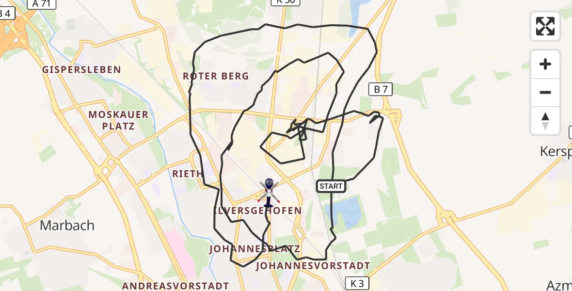 Flugroute Polizeihubschrauber Erfurt - Erfurt, 25 Juli 2026, 22:18