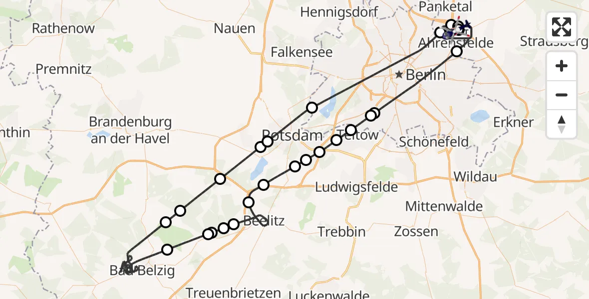 Flugroute Polizeihubschrauber Ahrensfelde Hubschrauberlandeplatz - Ahrensfelde Hubschrauberlandeplatz, 25 Juli 2026, 23:21