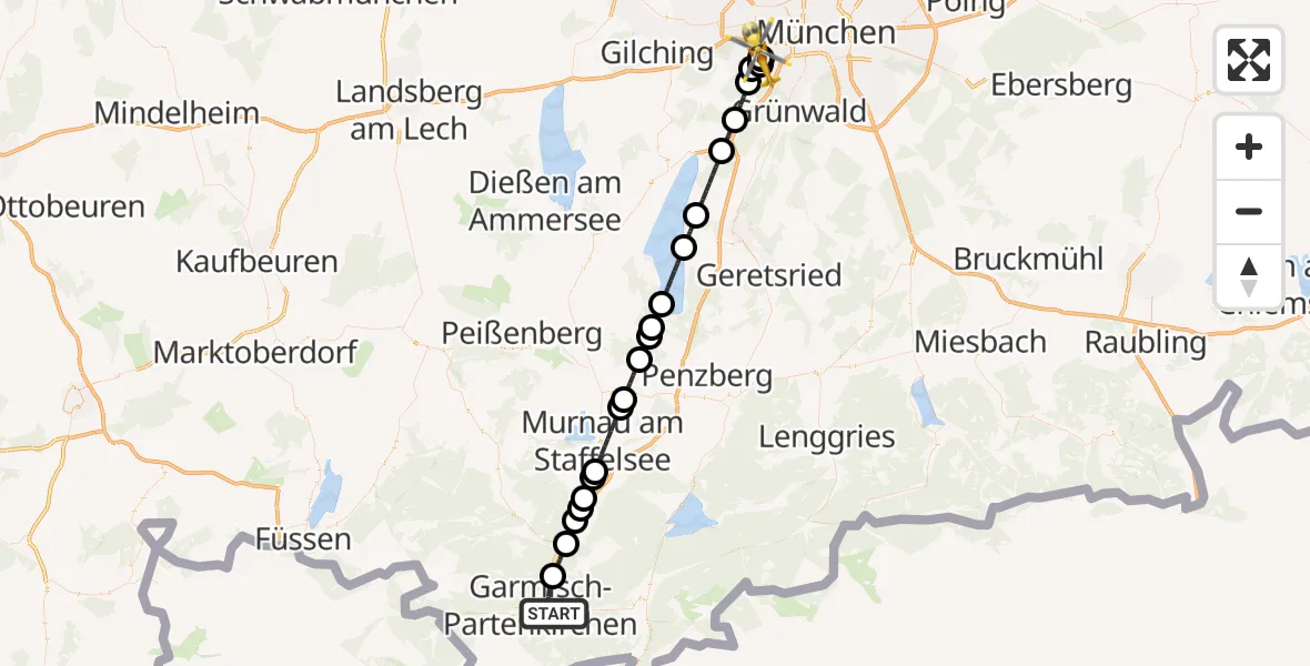 Flugroute Rettungshubschrauber Garmisch-Partenkirchen - DRF Air Rescue München Hubschrauberlandeplatz, 26 Juli 2026, 00:16