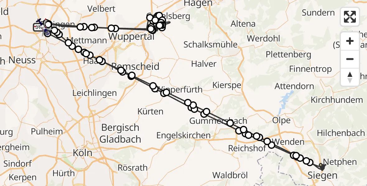 Flugroute Polizeihubschrauber Düsseldorf Flughafen - Düsseldorf Flughafen, 26 Juli 2026, 00:19