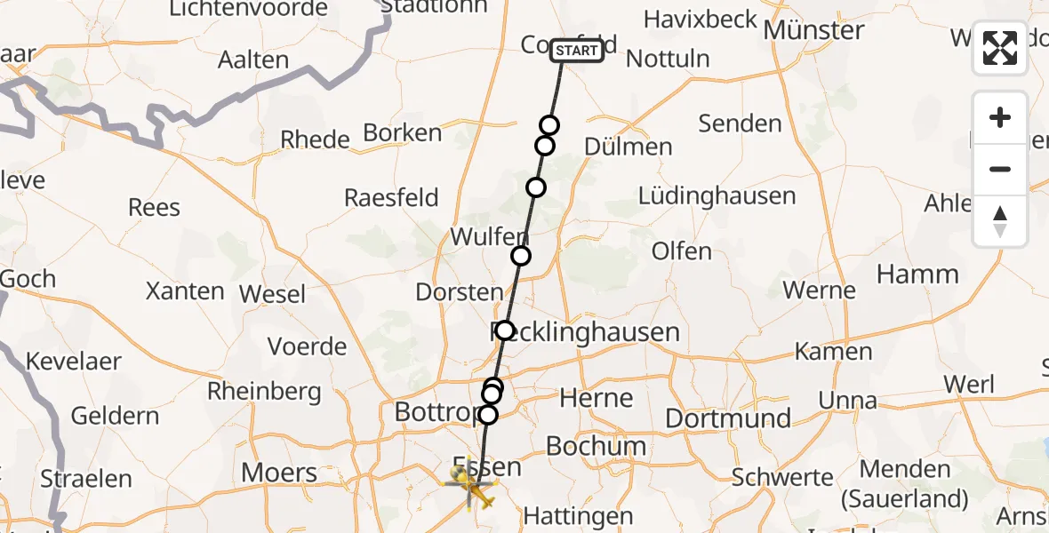 Flugroute Ambulanzhubschrauber Coesfeld - Essen, 26 Juli 2026, 00:33