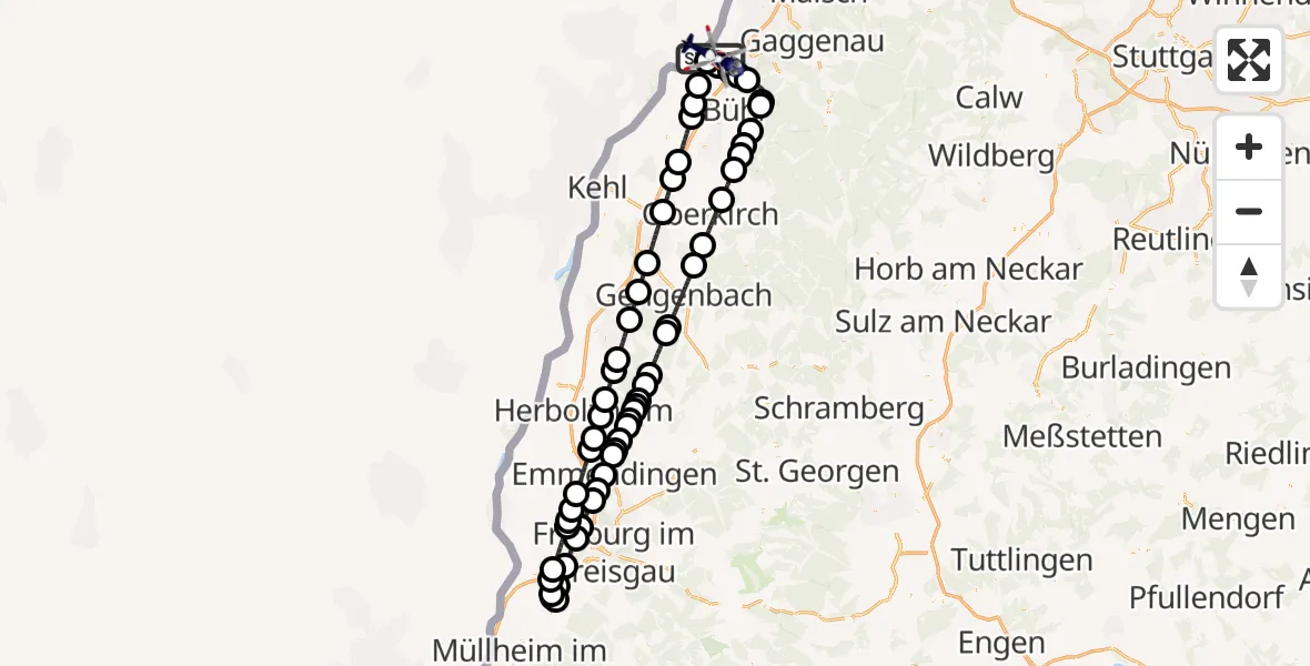 Flugroute Polizeihubschrauber Karlsruhe Baden-Baden Flughafen - Karlsruhe Baden-Baden Flughafen, 26 Juli 2026, 01:23