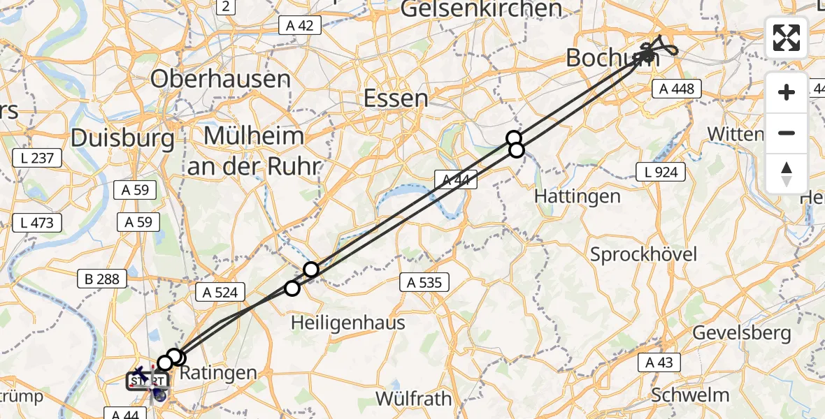 Flugroute Polizeihubschrauber Düsseldorf Flughafen - Düsseldorf Flughafen, 26 Juli 2026, 02:55