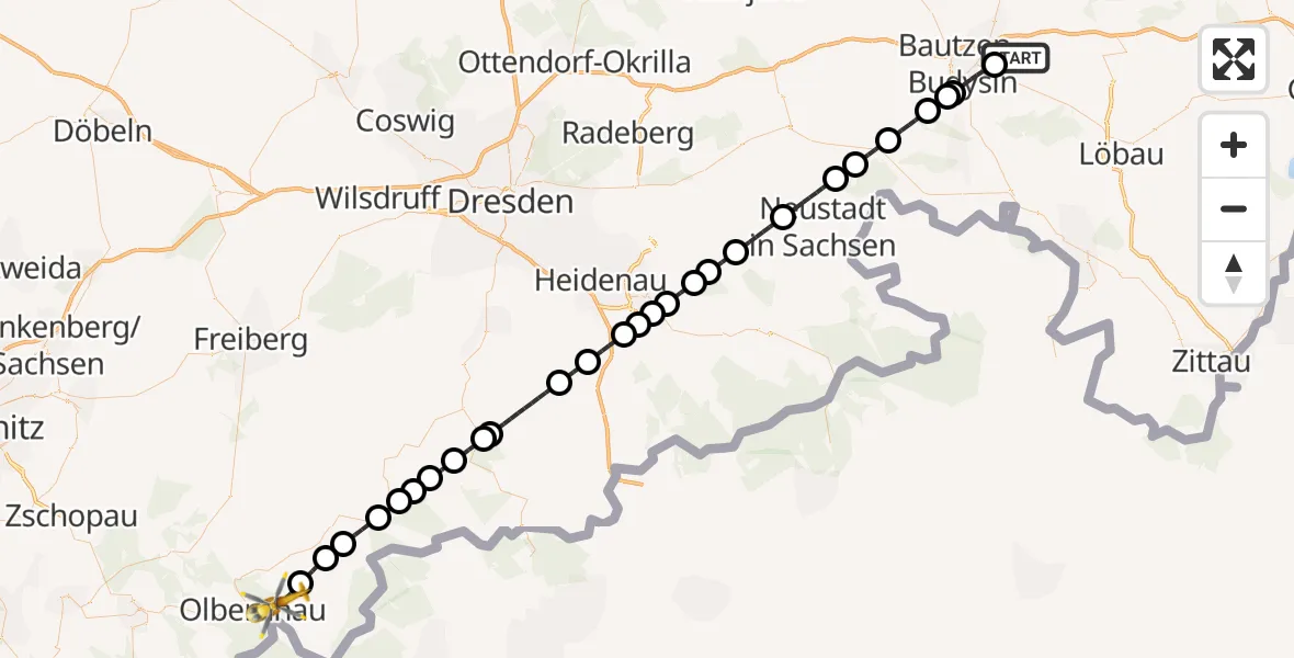 Flugroute Rettungshubschrauber Kubschütz - Olbernhau, 26 Juli 2026, 03:06
