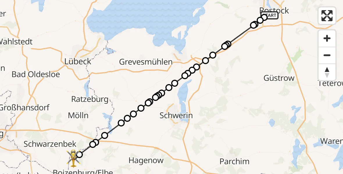 Flugroute Rettungshubschrauber Rostock - Schwanheide, 26 Juli 2026, 03:33