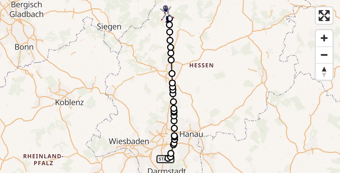 Flugroute Polizeihubschrauber Flughafen Frankfurt-Egelsbach - Münchhausen, 26 Juli 2026, 05:15