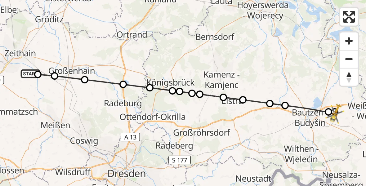 Flugroute Rettungshubschrauber Hirschstein - Bautzen Flugplatz, 26 Juli 2026, 05:23