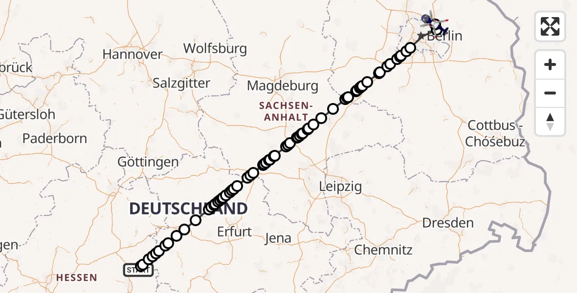 Flugroute Polizeihubschrauber Hünfeld - Ahrensfelde Hubschrauberlandeplatz, 26 Juli 2026, 05:50