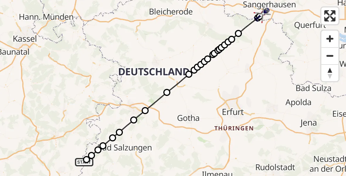 Flugroute Polizeihubschrauber Rasdorf - Wallhausen, 26 Juli 2026, 05:55