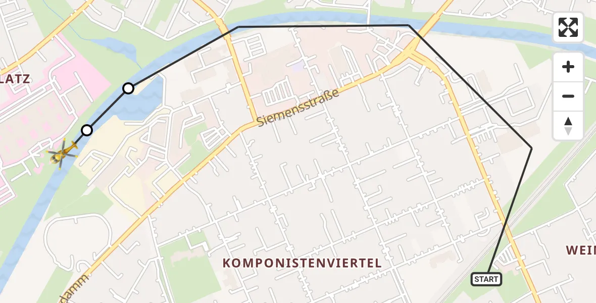 Flugroute Rettungshubschrauber Berlin - Charité Clinic Benjamin Franklin Campus, 26 Juli 2026, 06:05