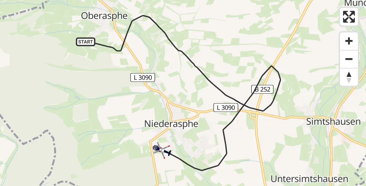 Flugroute Polizeihubschrauber Münchhausen - Münchhausen, 26 Juli 2026, 06:12