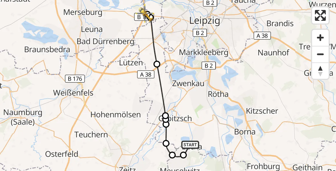 Flugroute Rettungshubschrauber Lucka - ADAC Air Rescue Station Leipzig/Schkeuditz-Dölzig Hubschrauberlandeplatz (Christoph 61), 26 Juli 2026, 06:13