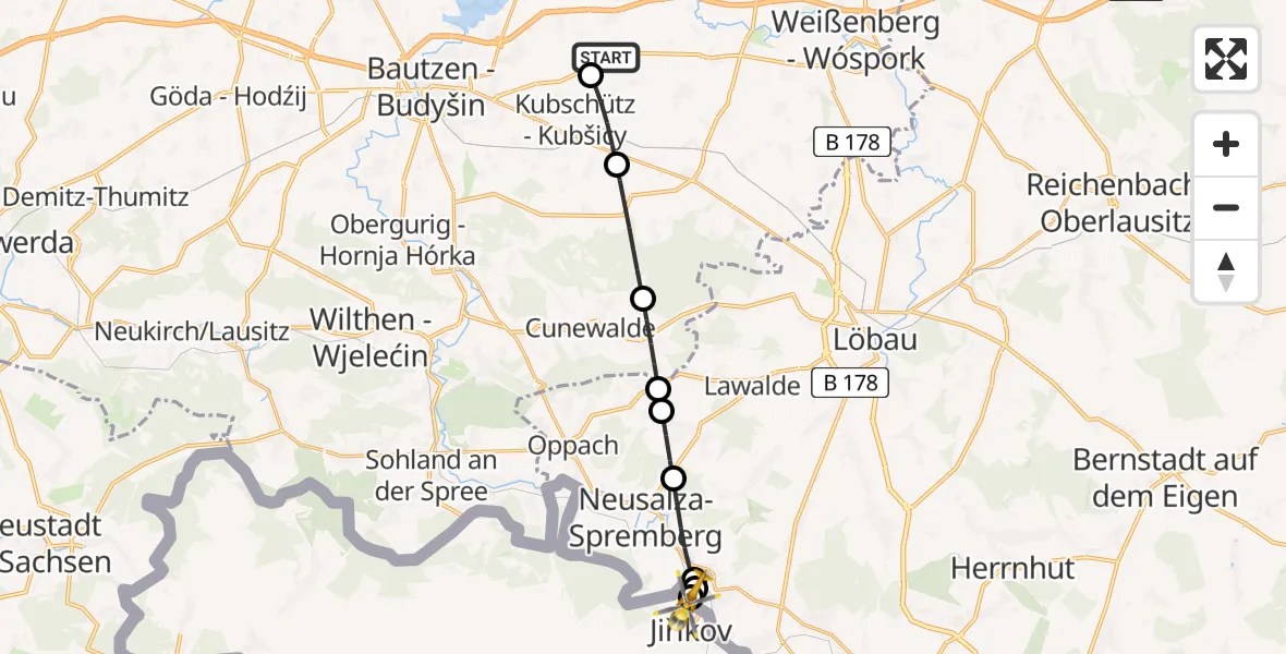 Flugroute Rettungshubschrauber Bautzen Flugplatz - Oberlausitzer Bergland Hospital, 26 Juli 2026, 06:21