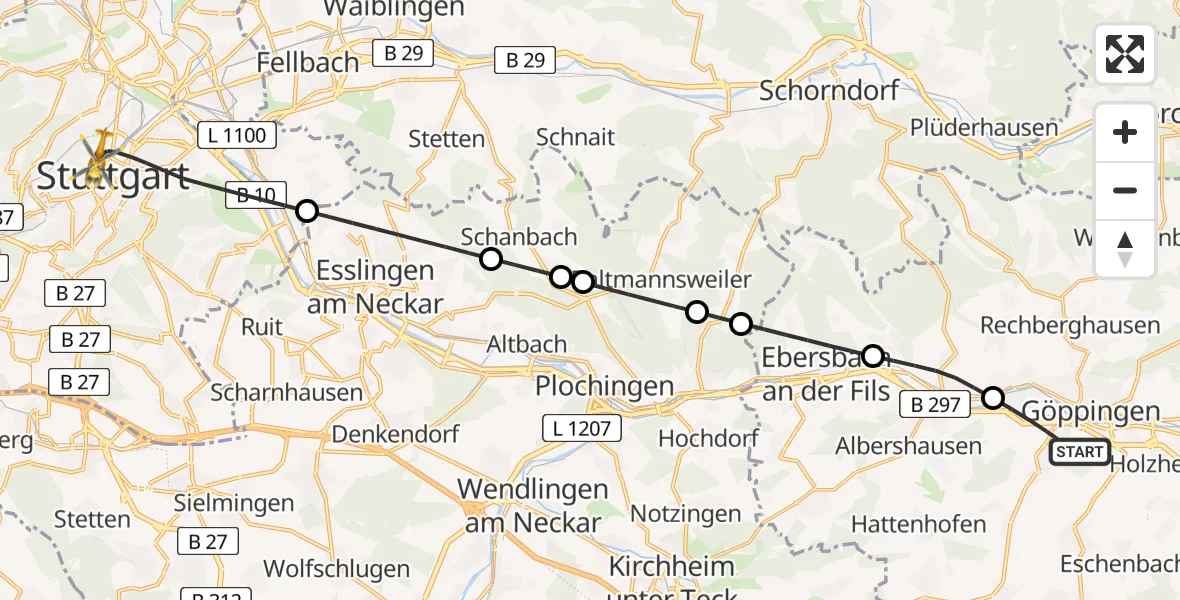 Flugroute Ambulanzhubschrauber Göppingen - Stuttgart, 26 Juli 2026, 06:28