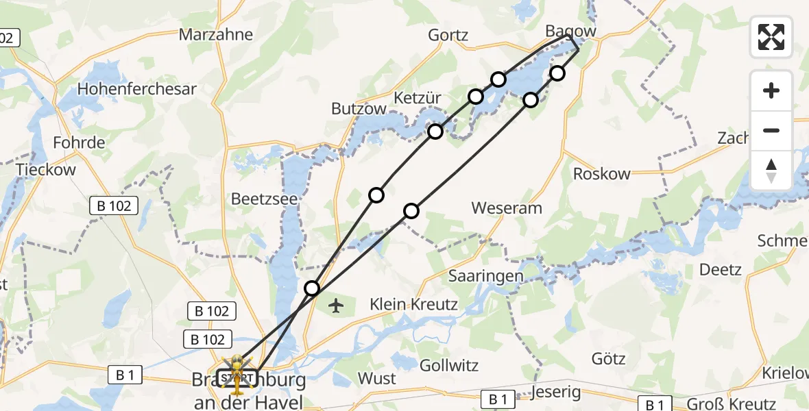 Flugroute Rettungshubschrauber Brandenburg an der Havel - Brandenburg an der Havel, 26 Juli 2026, 06:30