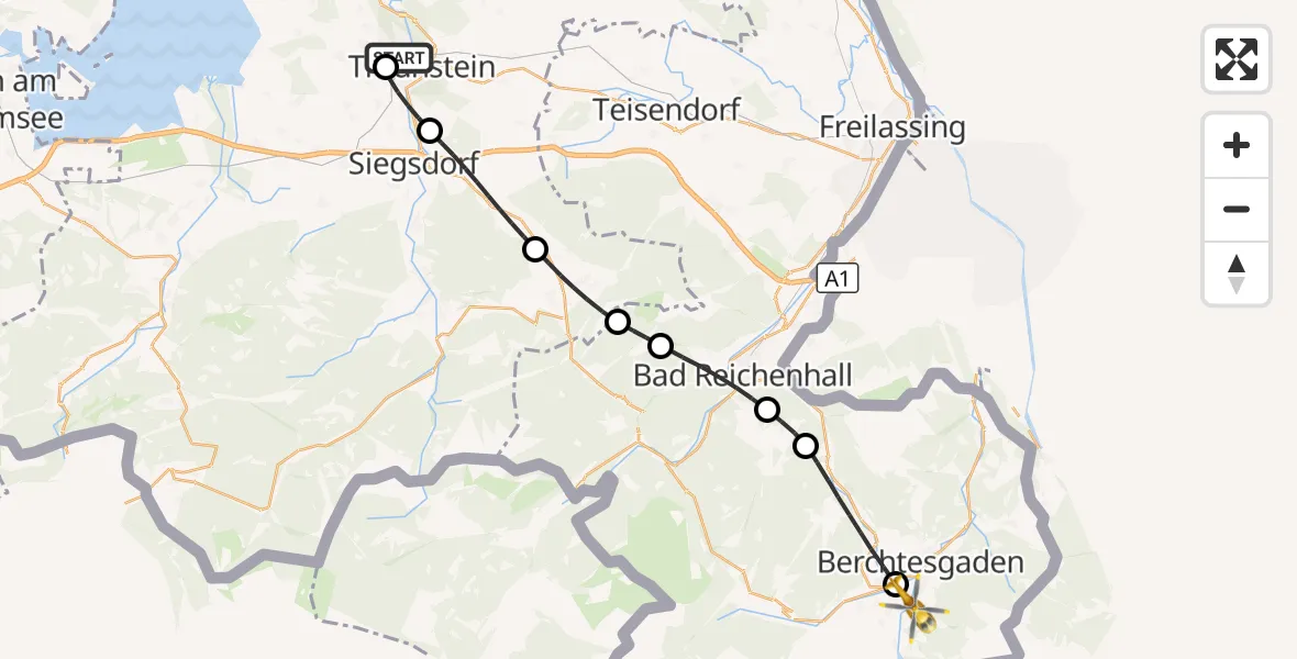 Flugroute Rettungshubschrauber Traunstein Hospital - Schönau a.Königssee, 26 Juli 2026, 06:54