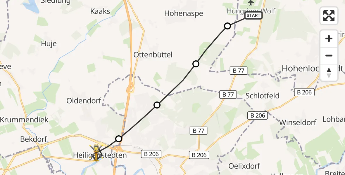 Flugroute Rettungshubschrauber Itzehoe Hungriger Wolf Flugplatz - Heiligenstedten, 26 Juli 2026, 07:44