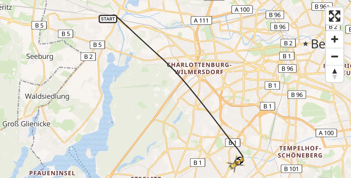 Flugroute Rettungshubschrauber Berlin - Charité Clinic Benjamin Franklin Campus, 26 Juli 2026, 07:50
