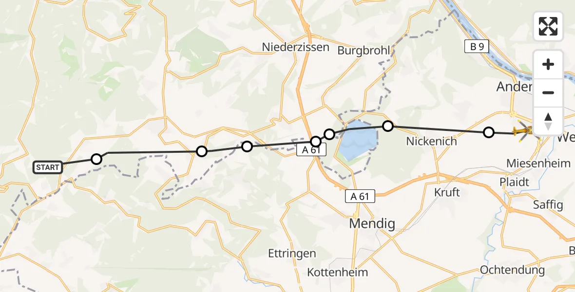 Flugroute Ambulanzhubschrauber Kaltenborn - Andernach, 26 Juli 2026, 07:50