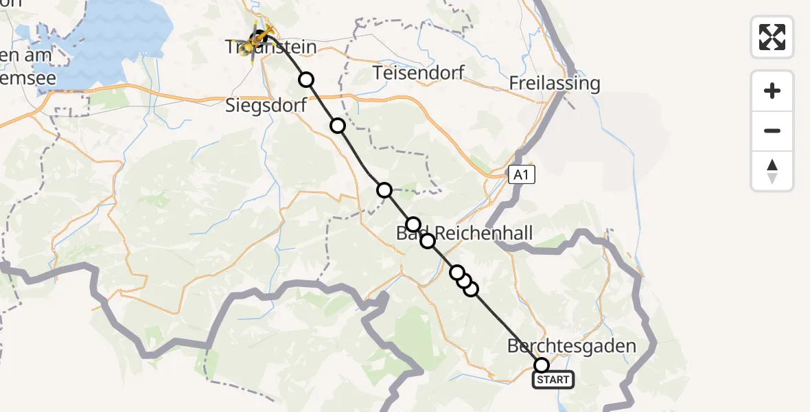 Flugroute Rettungshubschrauber Schönau a.Königssee - Traunstein Hospital, 26 Juli 2026, 08:06