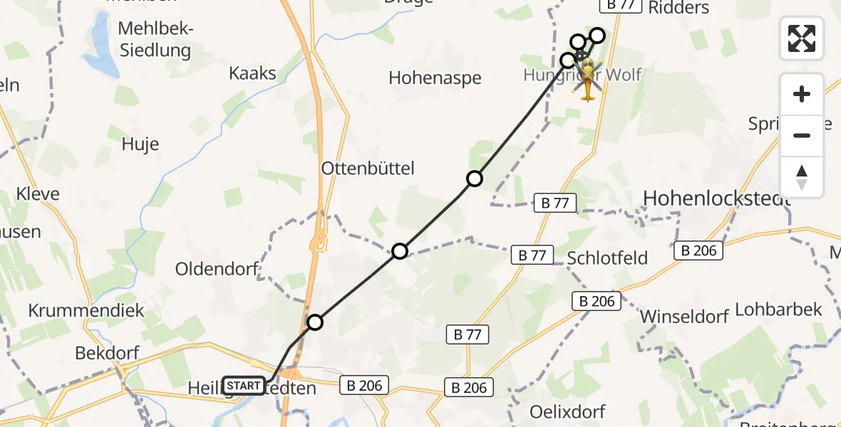 Flugroute Rettungshubschrauber Heiligenstedten - Itzehoe Hungriger Wolf Flugplatz, 26 Juli 2026, 08:06