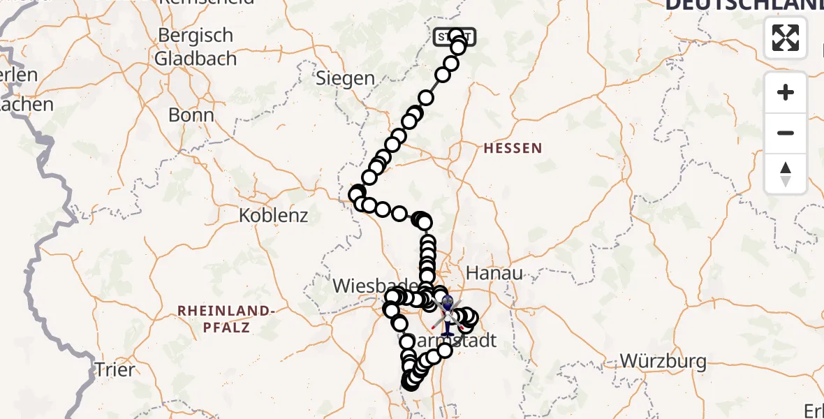 Flugroute Polizeihubschrauber Allendorf-Eder Flugplatz - Flughafen Frankfurt-Egelsbach, 26 Juli 2026, 08:10