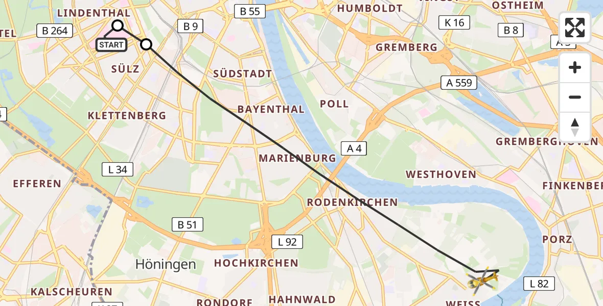 Flugroute Rettungshubschrauber Köln University Hospital - Köln, 26 Juli 2026, 08:15