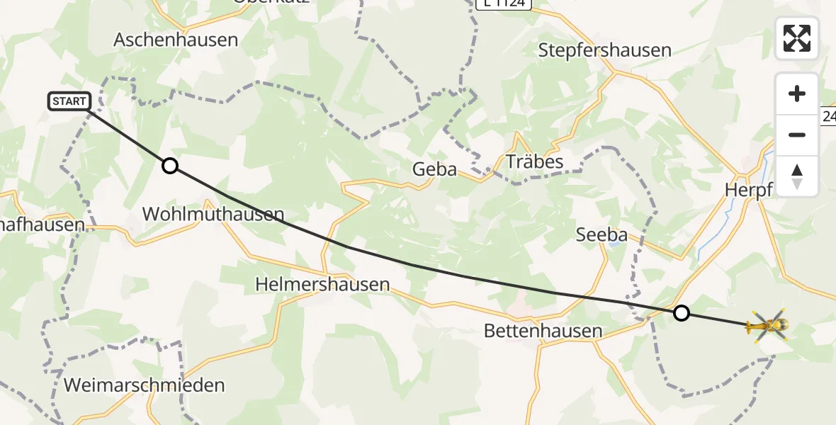 Flugroute Rettungshubschrauber Kaltennordheim - Meiningen, 26 Juli 2026, 08:20