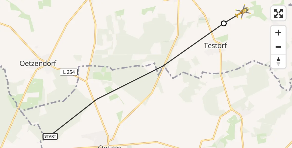 Flugroute Rettungshubschrauber Oetzen - Weste, 26 Juli 2026, 08:22