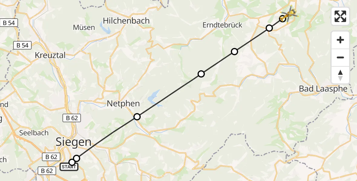 Flugroute Rettungshubschrauber Evangelisches Jung-Stilling Hospital - Bad Berleburg, 26 Juli 2026, 08:23