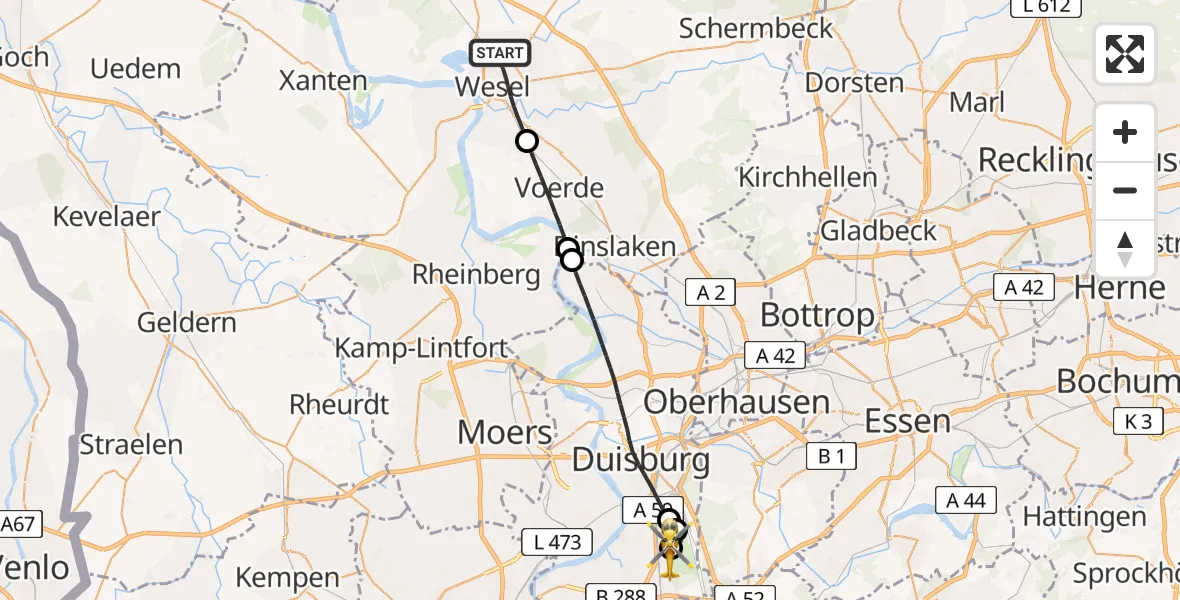 Flugroute Rettungshubschrauber Wesel - Duisburg Air Rescue Hubschrauberlandeplatz (Christoph 9), 26 Juli 2026, 08:27
