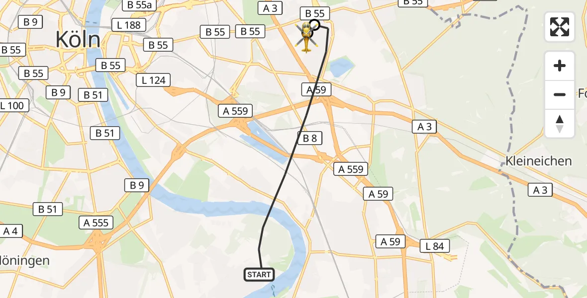 Flugroute Rettungshubschrauber Köln - Merheim Hospital, 26 Juli 2026, 08:38