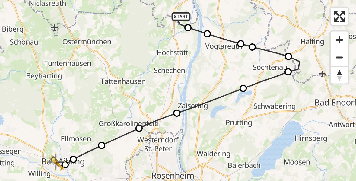 Flugroute Rettungshubschrauber Rott a.Inn - Bad Aibling, 26 Juli 2026, 09:20