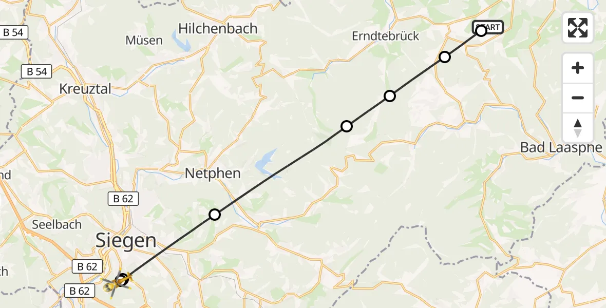 Flugroute Rettungshubschrauber Bad Berleburg - Evangelisches Jung-Stilling Hospital, 26 Juli 2026, 09:22