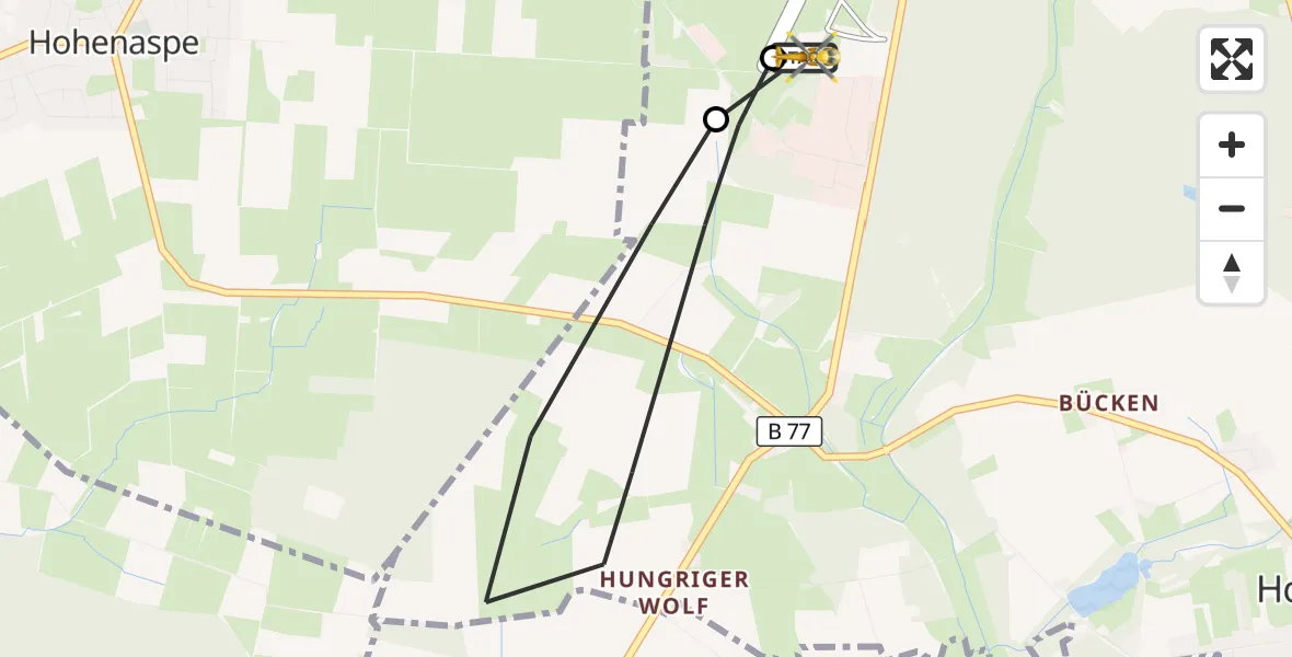 Flugroute Rettungshubschrauber Itzehoe Hungriger Wolf Flugplatz - Itzehoe Hungriger Wolf Flugplatz, 26 Juli 2026, 09:24