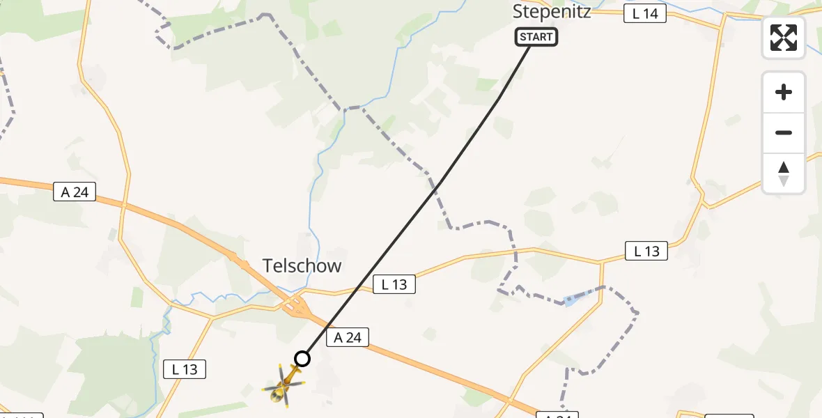 Flugroute Rettungshubschrauber Marienfließ - Putlitz, 26 Juli 2026, 09:28