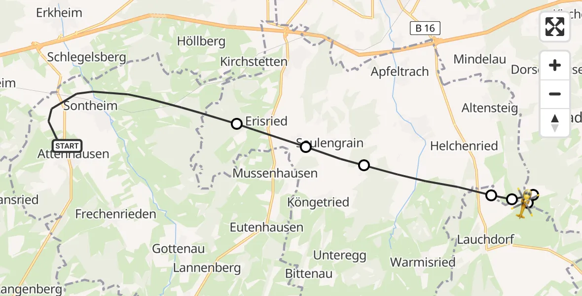 Flugroute Rettungshubschrauber Sontheim - Dirlewang, 26 Juli 2026, 09:53