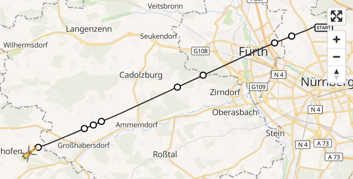 Flugroute Ambulanzhubschrauber Flughafen Nuremberg - Dietenhofen, 26 Juli 2026, 10:00