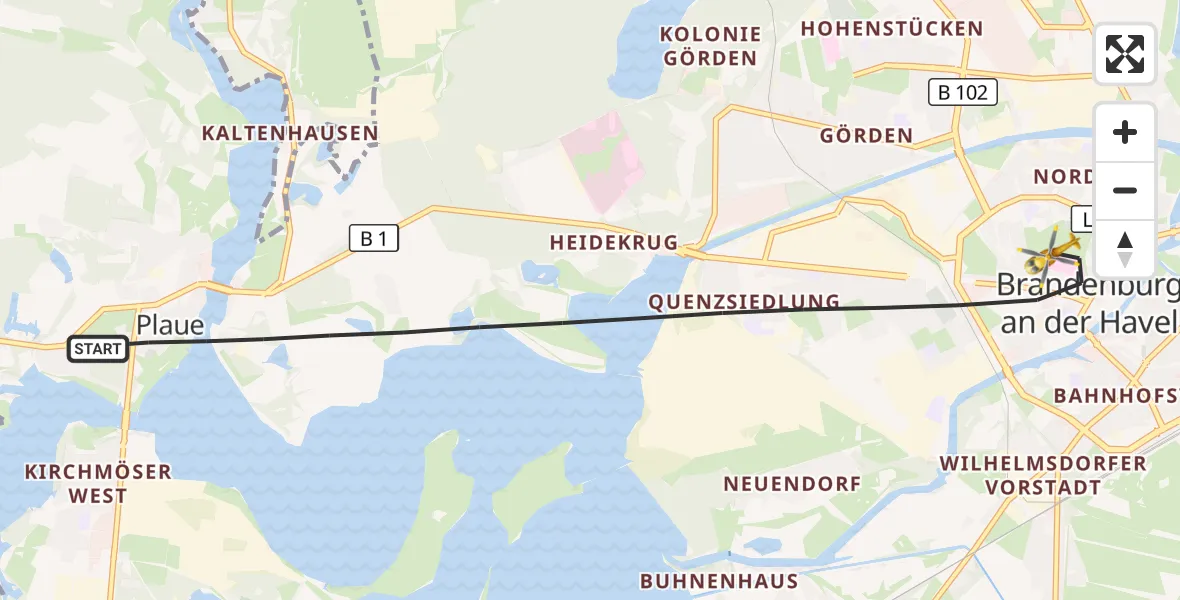 Flugroute Rettungshubschrauber Brandenburg an der Havel - Brandenburg an der Havel, 26 Juli 2026, 10:06