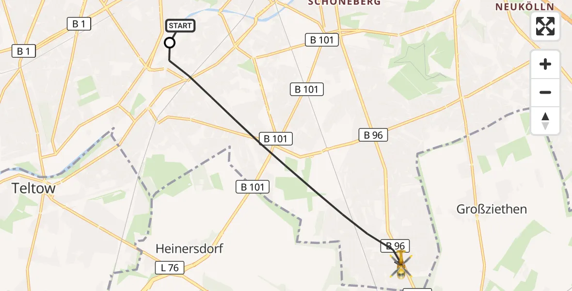 Flugroute Rettungshubschrauber Charité Clinic Benjamin Franklin Campus - Berlin, 26 Juli 2026, 10:09