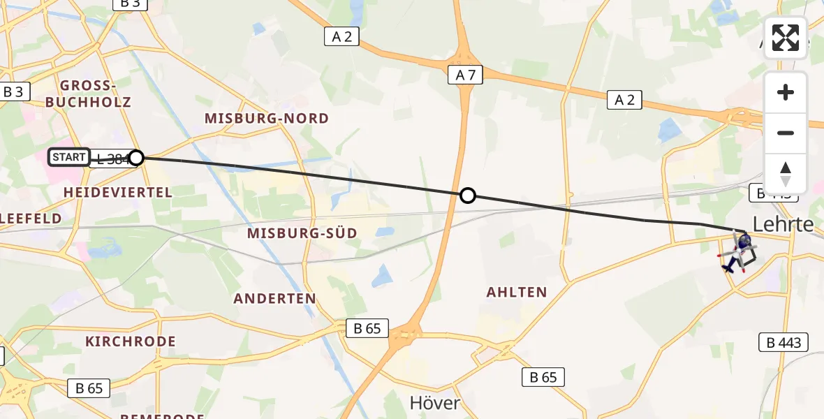 Flugroute Polizeihubschrauber Hannover Luftrettung Hubschrauberlandeplatz (Christoph 4) - Lehrte, 26 Juli 2026, 10:13