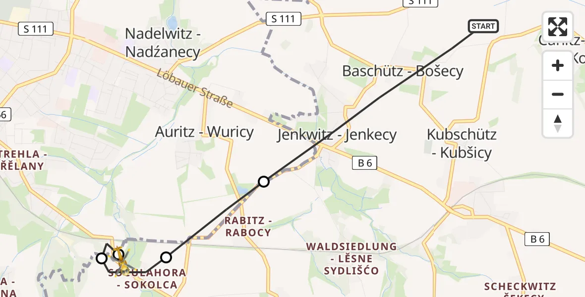 Flugroute Rettungshubschrauber Kubschütz - Kubschütz, 26 Juli 2026, 10:15