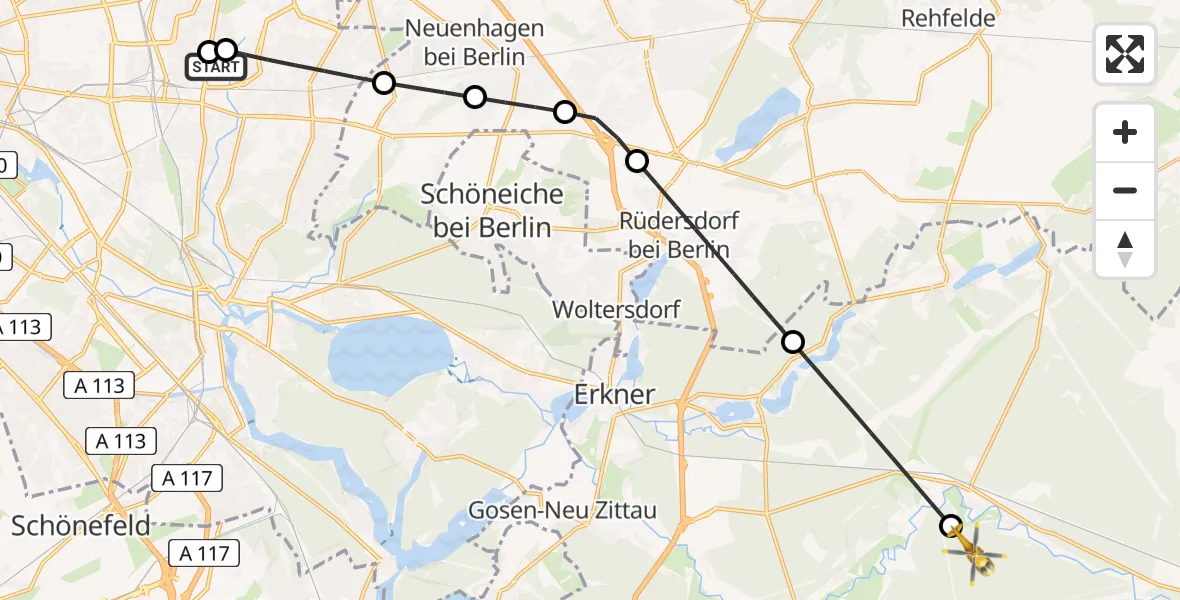 Flugroute Rettungshubschrauber Berlin Emergency Hospital - Spreenhagen, 26 Juli 2026, 10:16