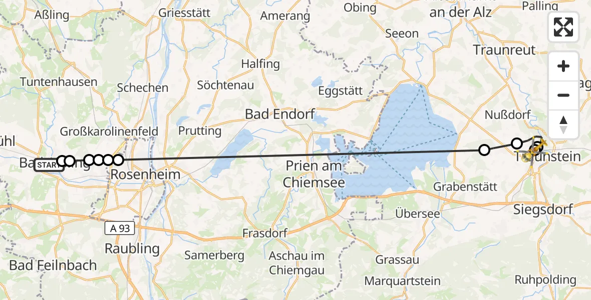 Flugroute Rettungshubschrauber Bad Aibling - Traunstein Hospital, 26 Juli 2026, 10:22