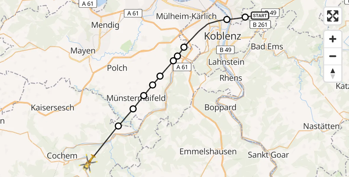 Flugroute Rettungshubschrauber Simmern - Bruttig-Fankel, 26 Juli 2026, 10:32