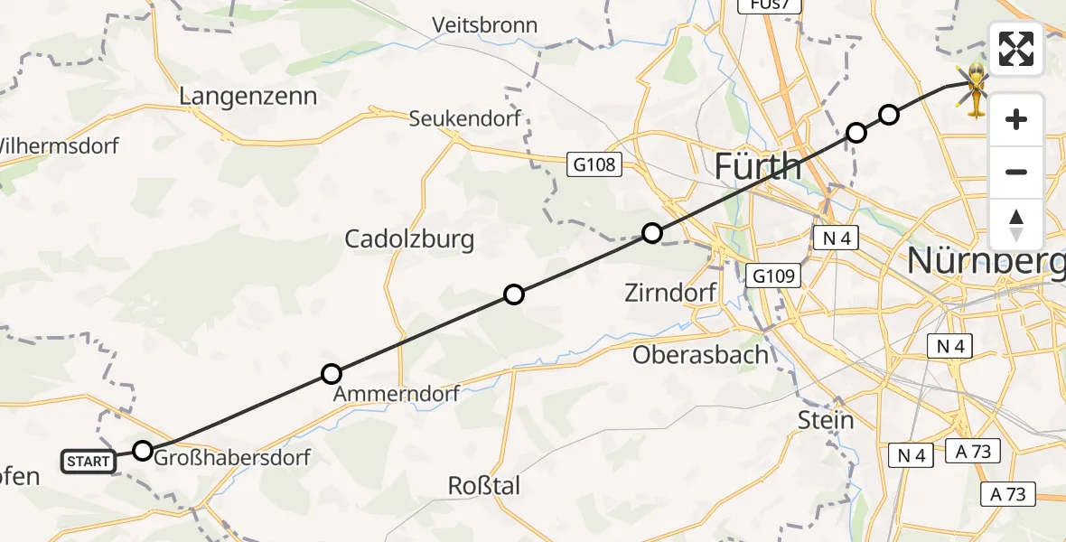 Flugroute Ambulanzhubschrauber Dietenhofen - Flughafen Nuremberg, 26 Juli 2026, 10:32